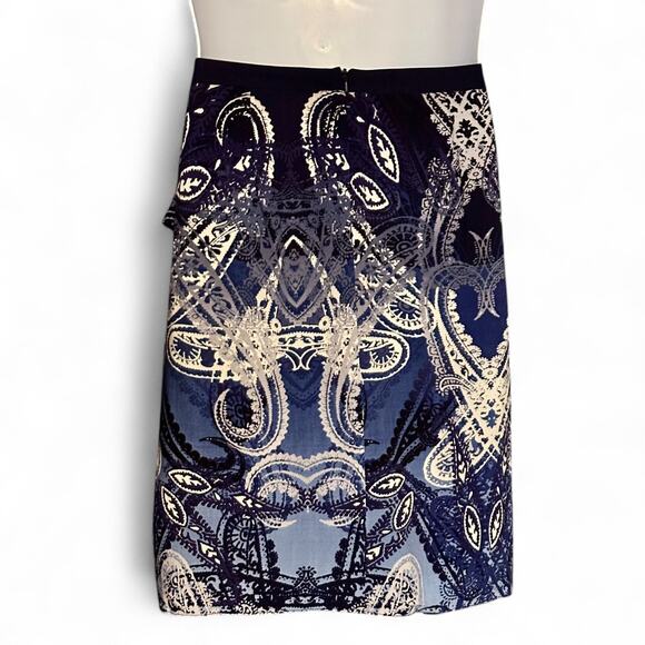 Peter Nygard Ruffled Wrap Skirt Size 12 Career Feminine Blue Black Zip Up Retro - Picture 7 of 9